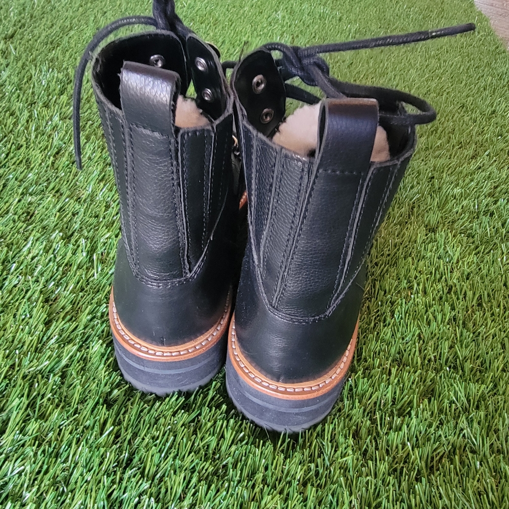 Marc Fisher Black Leatger Lace Up Boots 7.5 - Picture 5 of 8